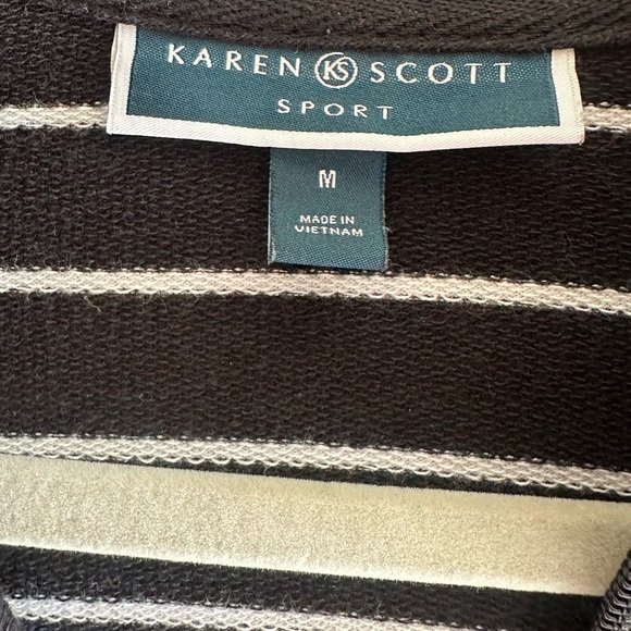Karen Scott Black Sport  Zip Up Jacket Striped Activewear Women’s M - Picture 8 of 9